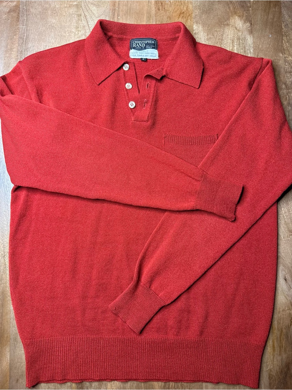 Christopher Rand Vintage Brick Red Long Sleeve Polo Sweater